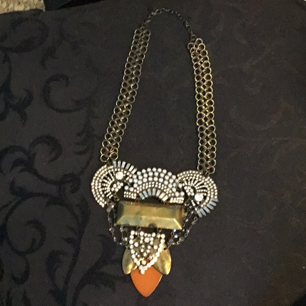 Gold and Silver Art Deco Necklace with Ornate Pendant